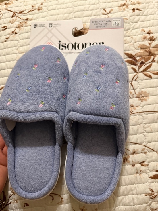 isotoner Light Purple Embroidered Floral Plush Slip-On Slippers - Picture 4 of 5